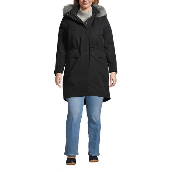Lands’ End Women's Expedition Down Waterproof Winter Parka Coat black - Picture 2 of 10